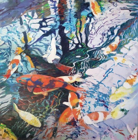 Koi carp, oil on canvas, 80x80cm, 2021